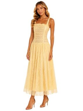 NWT Ulla Johnson Florelle Ruched French Chantilly Lace Maxi Dress Size 4